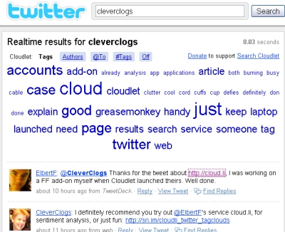 INTSPEI's Search Cloudlet atop Twitter's results